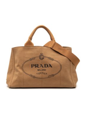 Prada Tan Canvas Canapa Logo Satchel