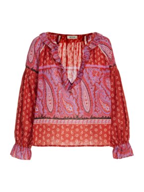 Boteh Botech Kaleido Ruffled Cotton-Linen Tunic Top