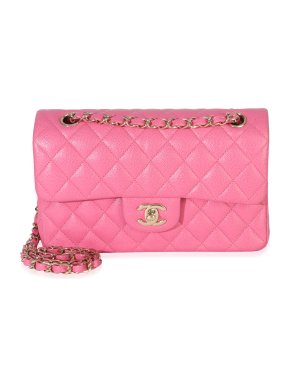 Chanel  Pink Quilted Caviar Small Classic Double Flap Handbag