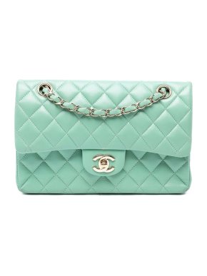 Chanel Green Small Classic Lambskin Double Flap