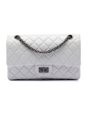 Chanel White Quilted Aged Lambskin Leather 2.55 Reissue 225 Double Flap Bag