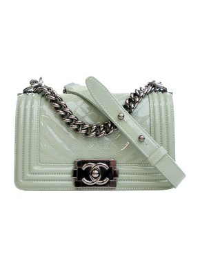 Chanel Green Small Quilted Patent Boy Flap