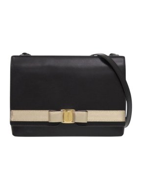 Ferragamo Black Leather Vara Bow Crossbody