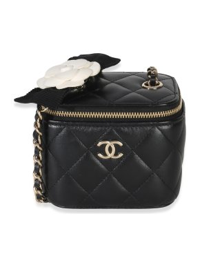 Chanel  Quilted Lambskin Camellia Bow Chain Mini Vanity Case