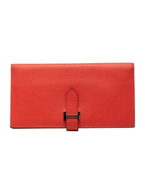 Hermes Rouge Pivoine Epsom Bearn Wallet