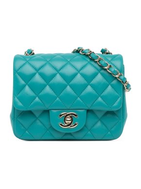 Chanel Blue Mini Square Classic Lambskin Single Flap