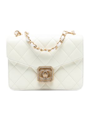 Chanel White Quilted Lambskin Crystal Geometric CC Frame Flap