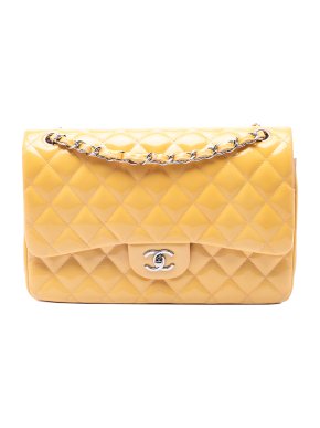 Chanel Yellow Jumbo Classic Patent Double Flap