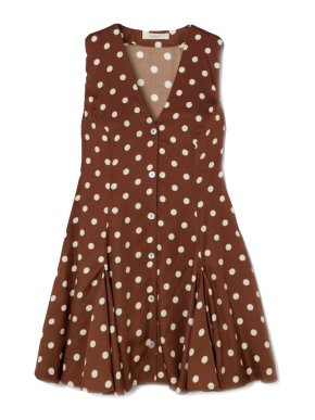 Doen DÔEN Aubrey Pleated Polka-Dot Silk-Blend Twill Mini Dress