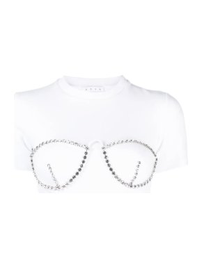 Area White Crystal-Embellished Cropped T-Shirt