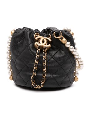 Chanel Black Mini Quilted Calfskin About Pearls Drawstring Bucket Bag