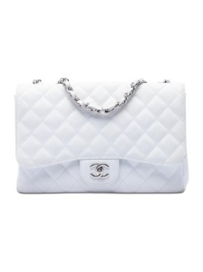 Chanel White Jumbo Classic Caviar Single Flap