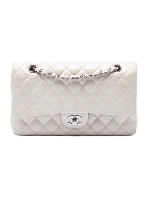 Chanel White Medium Classic Caviar Double Flap