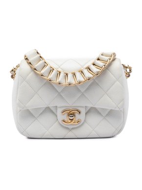 Chanel White Mini Quilted Caviar Chain Soul Flap