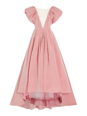 Marchesa V Neck Tafetta High Low Ballgown