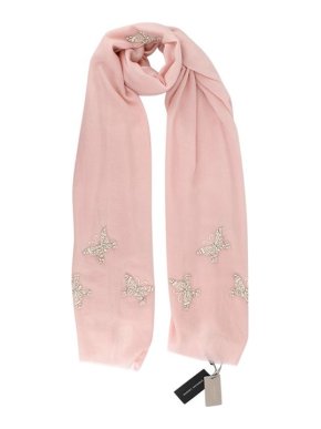 Javani Blush Wool Butterfly Embellished Scarf