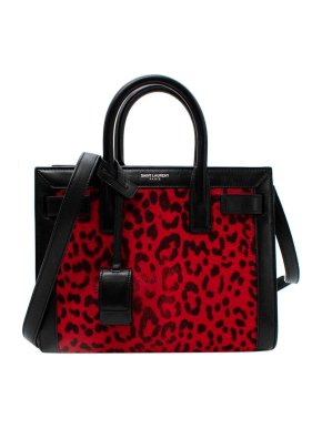 Saint Laurent Red Leopard Print Calf Nano Sac du Jour Bag