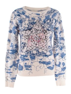 Dior Blue & Cream Around The World Cashmere Sweater