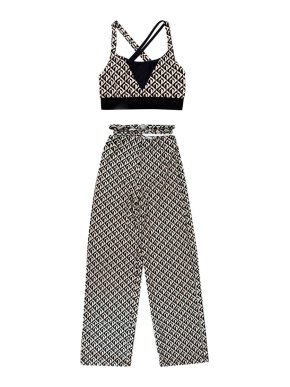 Marine Serre Bi-Colour Moon Lozenge Sports Bra & Wide Leg Trousers
