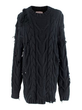 Palm Angels Navy Distressed Cable Knit Sweater