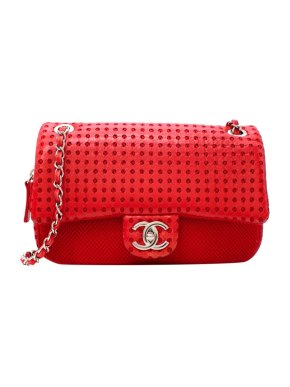 Chanel Red Perforated Leather & Airtex CC Logo Flap Bag