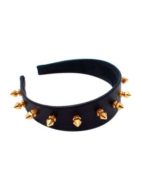 Piers Atkinson Navy Leather Gold-Tone Metal Studded Headband