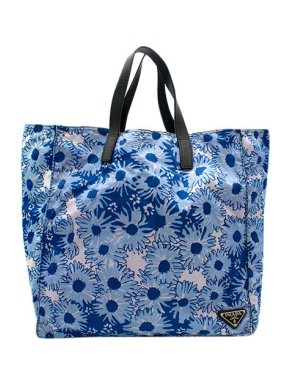 Prada Blue Floral Nylon Tote