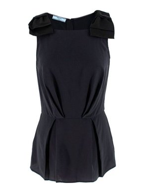 Prada Bow Embellished Fitted Pleated Top