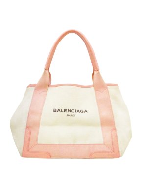 Balenciaga Peach Leather & Canvas Cabas S Logo Tote