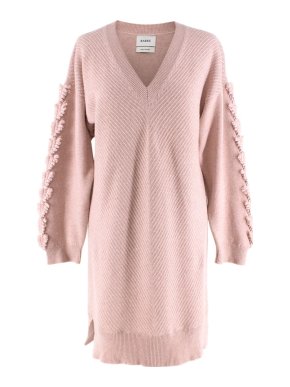 Barrie Soft-Pink Cashmere Longline V-Neck Jumper
