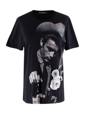 Dolce & Gabbana Printed Black Tee Flower Applique