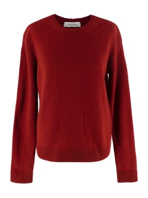 Valentino Garavani Burgundy Cashmere Bow Embellished-Back Sweater