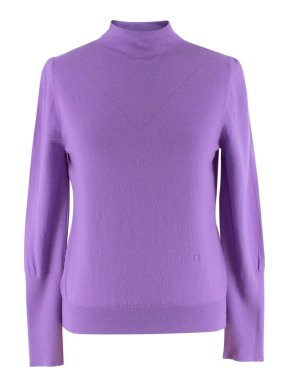 Victoria Beckham Violet Mock Neck Fine Knit Wool Sweater