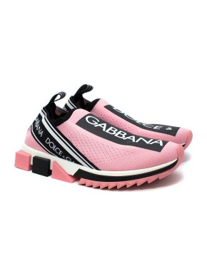 Dolce & Gabbana Pink & Black Logo Stretch Jersey Sorrento Sneakers