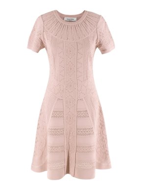 Valentino Garavani Dusty Pink Flared Pointelle Knitted Skater Dress