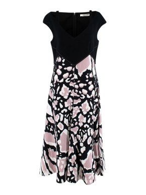 Roberto Cavalli Black & Blush Pink Leopard Print Crepe Dress