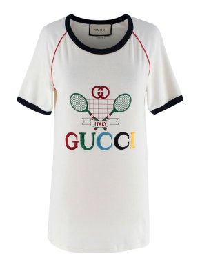 Gucci Ivory Tennis Club Embroidered Short Sleeve T-Shirt