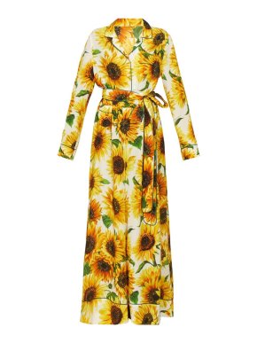 Dolce & Gabbana Sunflower Print Silk Belted Jumpsuit