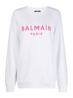 Balmain White/Rose Logo Sweatshirt