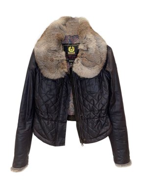 Belstaff Black Quilted Jacket with Fur Collar