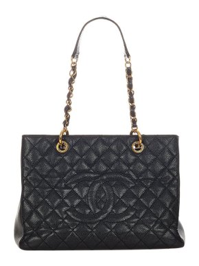 Chanel Black Caviar Leather Quilted Grand Shopping Tote Bag