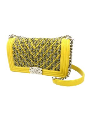 Chanel Yellow & Grey Tweed Medium Boy Bag