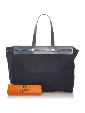 Hermes Navy Blue Canvas & Leather Herbag MM Bag