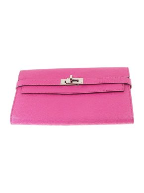 Hermes Pink Chevre Leather Long Kelly Wallet PHW