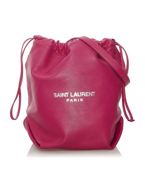 Saint Laurent Magenta Leather Teddy Drawstring Bucket Bag