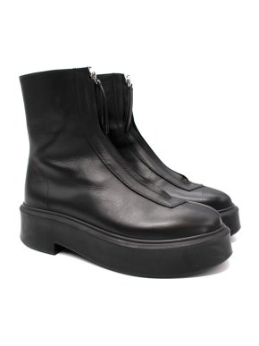 Black Leather Zip Front Ankle Boots