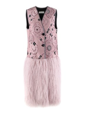 Dries Van Noten Pink Jacquard Gilet with Shearling Hem