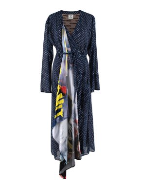 Vetements Navy Polka Dot Multi Fabric Wrap Dress