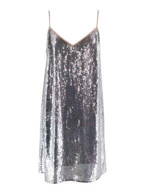 Marco De Vincenzo Silver Sequin Mini Slip Dress