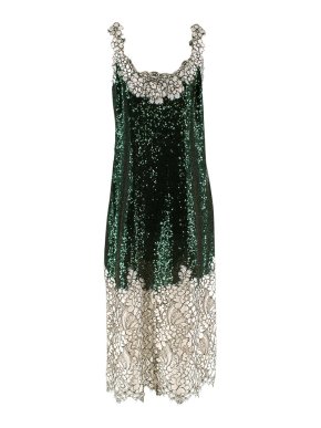 Costarellos Sequin & Lace Slip Dress
